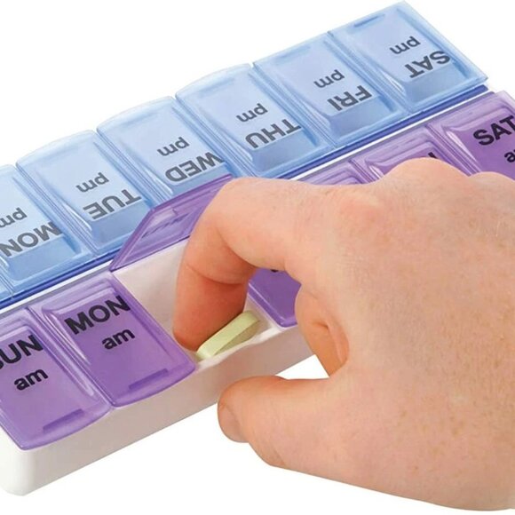 2PCs Weekly Pill Box Organizer 7 Day AMPM Organizer Case Medicine Removable Pill - Picture 3 of 5